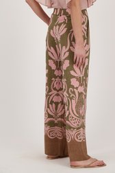 Kaki palazzo broek met roze bloemenprint van More & More voor Dames