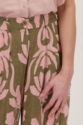 Kaki palazzo broek met roze bloemenprint van More & More voor Dames