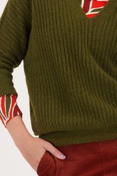 Kaki ribgebreide trui met 3/4 mouwen van Libelle voor Dames