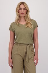 Voorkant van Kaki T-shirt met V-hals door Libelle voor Dames