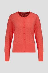 Koraalrode cardigan met opengewerkt breiwerk van Signature voor Dames