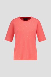Koraalrood T-shirt met parelmoerachtige bolletjes van Signature voor Dames