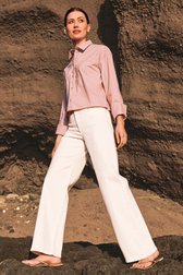 Koraalroze cropped blouse met strepen van Louise voor Dames