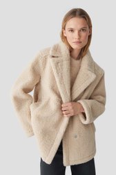 Voorkant van Korte beige faux fur jas - Omkeerbaar door Opus voor Dames