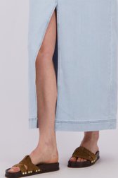 Detail van Lang blauw jeanskleedje met split door Liberty Island Denim voor Dames