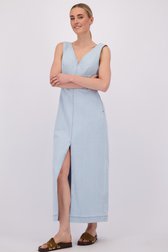 Voorkant van Lang blauw jeanskleedje met split door Liberty Island Denim voor Dames