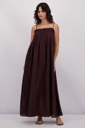 Achterkant van Lang bruin kleedje met streepmotief door Louise voor Dames