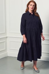 Lang donkerblauw kleedje met volants van More & More voor Dames