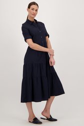 Lang donkerblauw kleedje met volants van More & More voor Dames