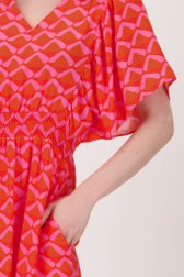 Lang kleedje in koraal met paarse print van Geisha voor Dames