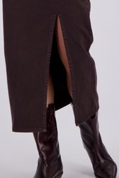 Detail van Lange donkerbruine jeansrok met split door Liberty Island Denim voor Dames
