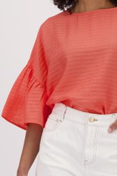 Licht koraalroze blouse in ruitjesstof van Louise voor Dames