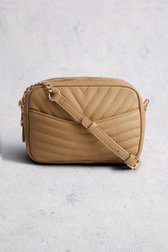 Voorkant van Lichtbeige schoudertas met doorgestikte structuur door Modeno voor Dames