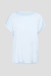 Productfoto 1 van Lichtblauw katoenen T-shirt met satin look door Kaffe Curve voor Dames