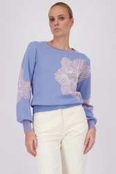 Lichtblauwe gebreide trui met bloemenprint van D'Auvry voor Dames