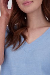 Lichtblauwe linnen blouse met V-hals van Libelle voor Dames