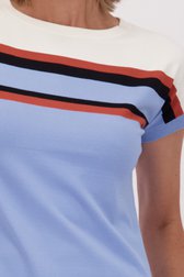 Detail van Lichtblauwe trui met strepen en korte mouw door Claude Arielle voor Dames