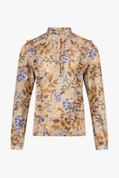 Lichtbruine blouse met bladerprint van D'Auvry voor Dames