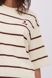 Detail van Lichtgeel T-shirt met bruine strepen door Louise voor Dames