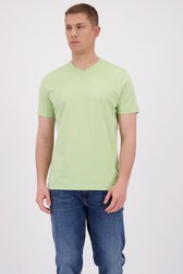 Voorkant van Lichtgroen katoenen T-shirt met V-hals door Liberty Island voor Heren
