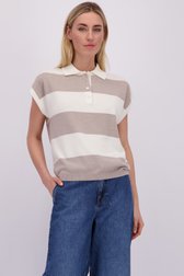 Vidéo de Pull beige-écru à rayures avec col polo de Liberty Island pour Femmes