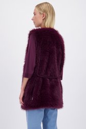 Achterkant van Mouwloze bordeaux mantel in faux fur  door D'Auvry voor Dames