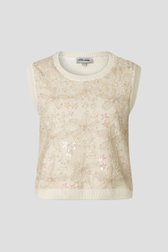 Productfoto 1 van Mouwloze ecru trui met glitter bloemenmotief door More & More voor Dames