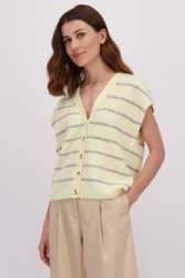 Voorkant van Mouwloze pastelgele cardigan met gestreept motief door LŌVING voor Dames