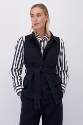 Voorkant van Mouwloze zwarte jeansvest met striklint door Liberty Island Denim voor Dames