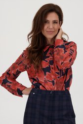 Navy blouse met glanzende bloemenprint van Claude Arielle voor Dames