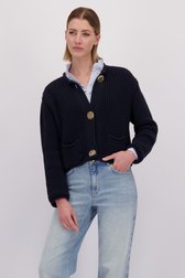 Le devant de Navy gebreide cardigan met detailknopen de More & More pour Femmes