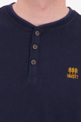 Navy katoen T-shirt met maokraagje van Ravøtt voor Heren