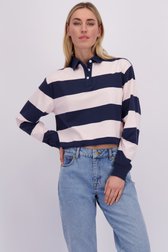 Voorkant van Navy-witte gestreepte polo door Superdry voor Dames