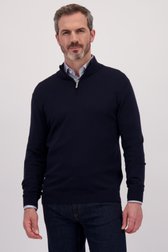 Voorkant van Navy wollen trui met korte rits door Dansaert Black Premium voor Heren