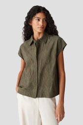 Olijfgroene blouse met geborduurd motief van Opus voor Dames