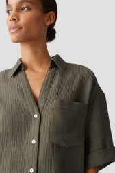 Olijfgroene blouse met gestreepte structuur van Opus voor Dames