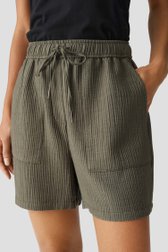 Olijfgroene short met gestreepte structuur van Opus voor Dames