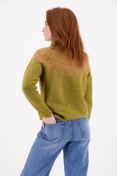 Olijfgroene trui met rolkraag en gouddraad van Libelle voor Dames