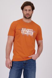 Voorkant van Oranje T-shirt met opdruk door Ravøtt voor Heren