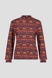 Paars-oranje T-shirt met fijn gebloemd motief van Geisha voor Dames