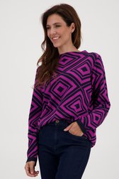 Paars truitje met navy grafische print van Signature voor Dames