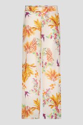 Pantalon en lin beige avec imprimé floral coloré de Diane Laury pour Femmes