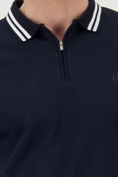 Polo bleu à fermeture éclair et rayures blanches de Upper East pour Hommes