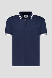 Polo bleu à fermeture éclair et rayures blanches de Upper East pour Hommes
