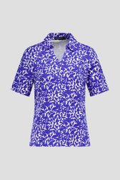 Polo écru avec imprimé de feuilles bleues de Claude Arielle pour Femmes