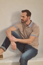Polo marron clair avec bande bleue au col de Dansaert Blue pour Hommes