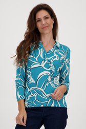 Polo turquoise avec imprimé écru de Claude Arielle pour Femmes