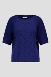 Pull à manches courtes en tricot marine de Liberty Island pour Femmes