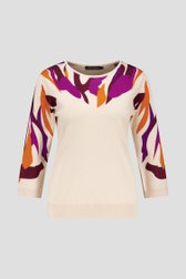 Pull beige avec motif violet-orange  de Claude Arielle pour Femmes