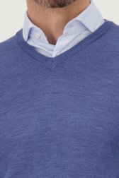 Pull bleu avec col en V et laine de DANPR pour Hommes